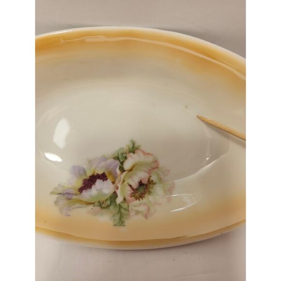 PV Vessra Porcelain Vintage Hand Painted 3 Piece Set Pickle Dish Oval Floral - Picture 11 of 12